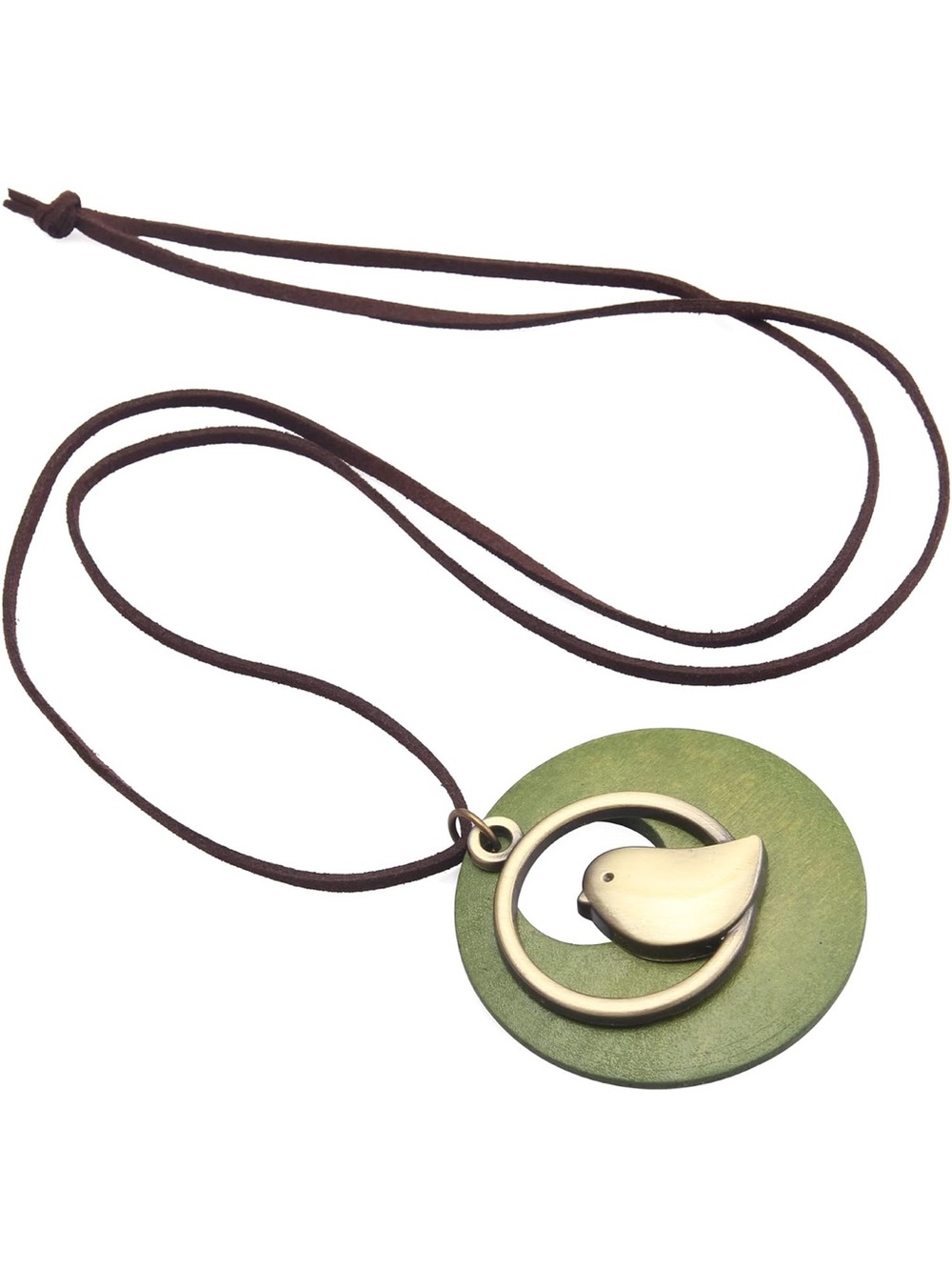 !!! Anthropologie Green Disc Bird Pendant Necklace with Brown Cord